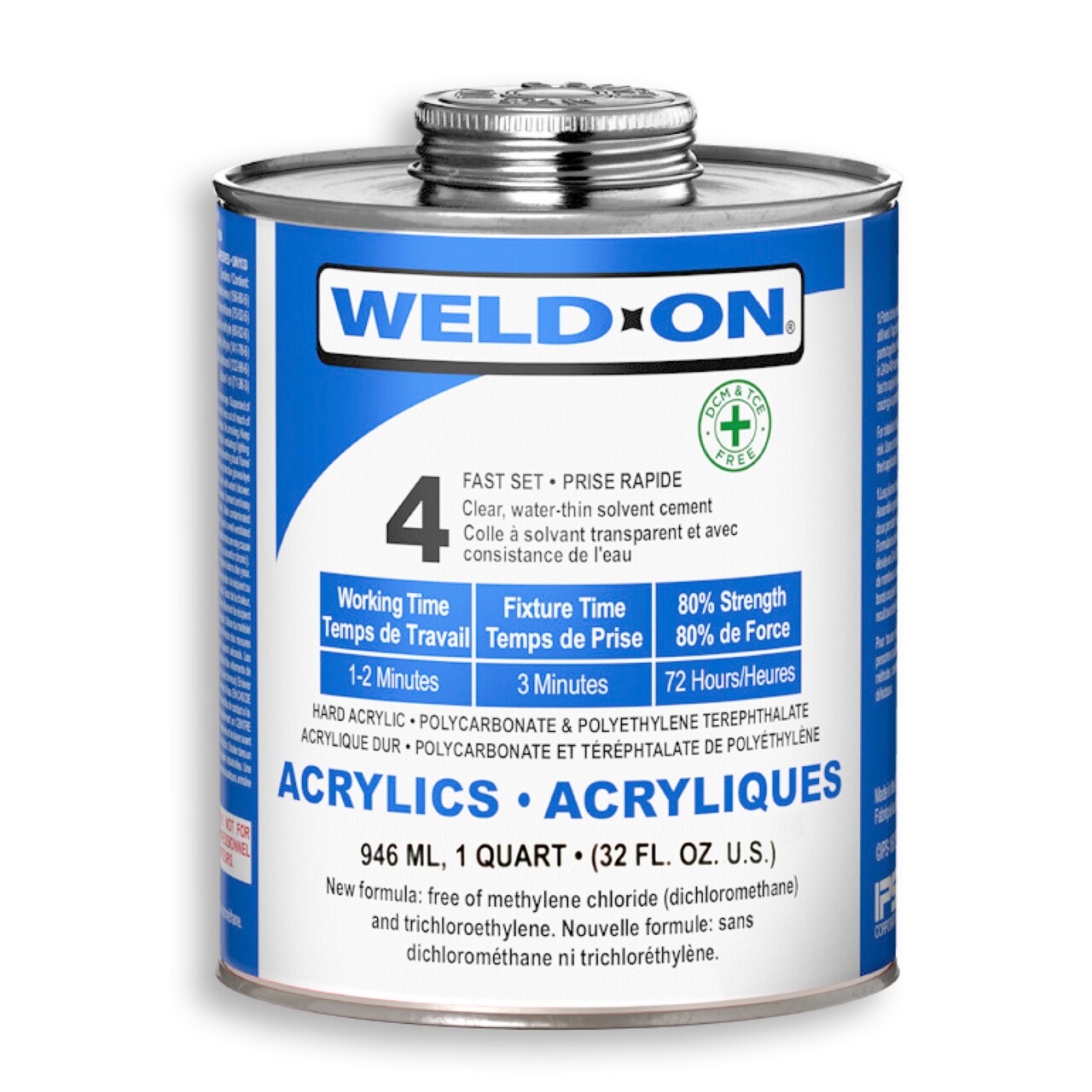 Weld-On #4 Acrylic Cement, Quart 32 fl oz, Crystal Clear Solvent Cement for Acrylic Sheets, Signs, Displays, Craft Projects, Laser Cut Acrylic, DIY Fabrication, DCM & TCE Free, Low Viscosity Fast-Wicking Formula